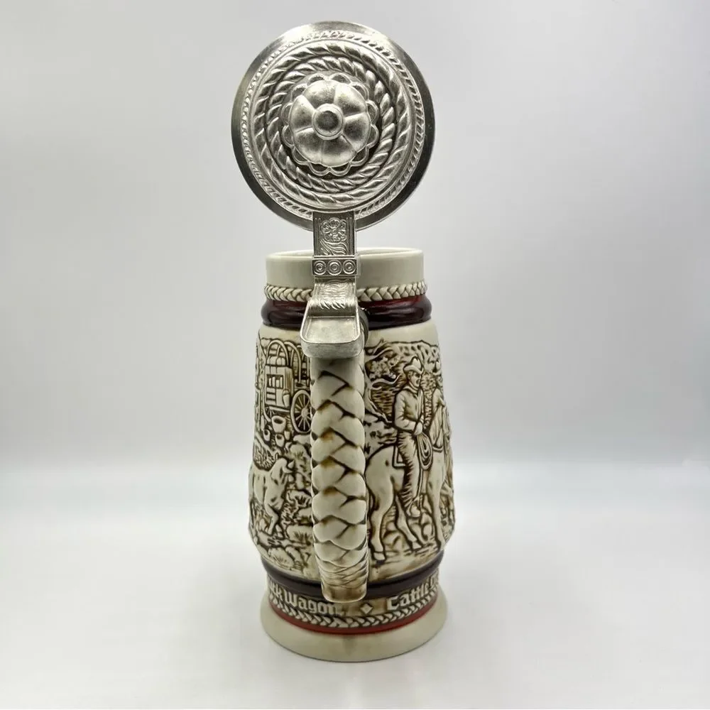 1980 Vintage‎ Avon Beer Stein Cowboy Roping Chuckwagon Cattle Drive Stage Coach